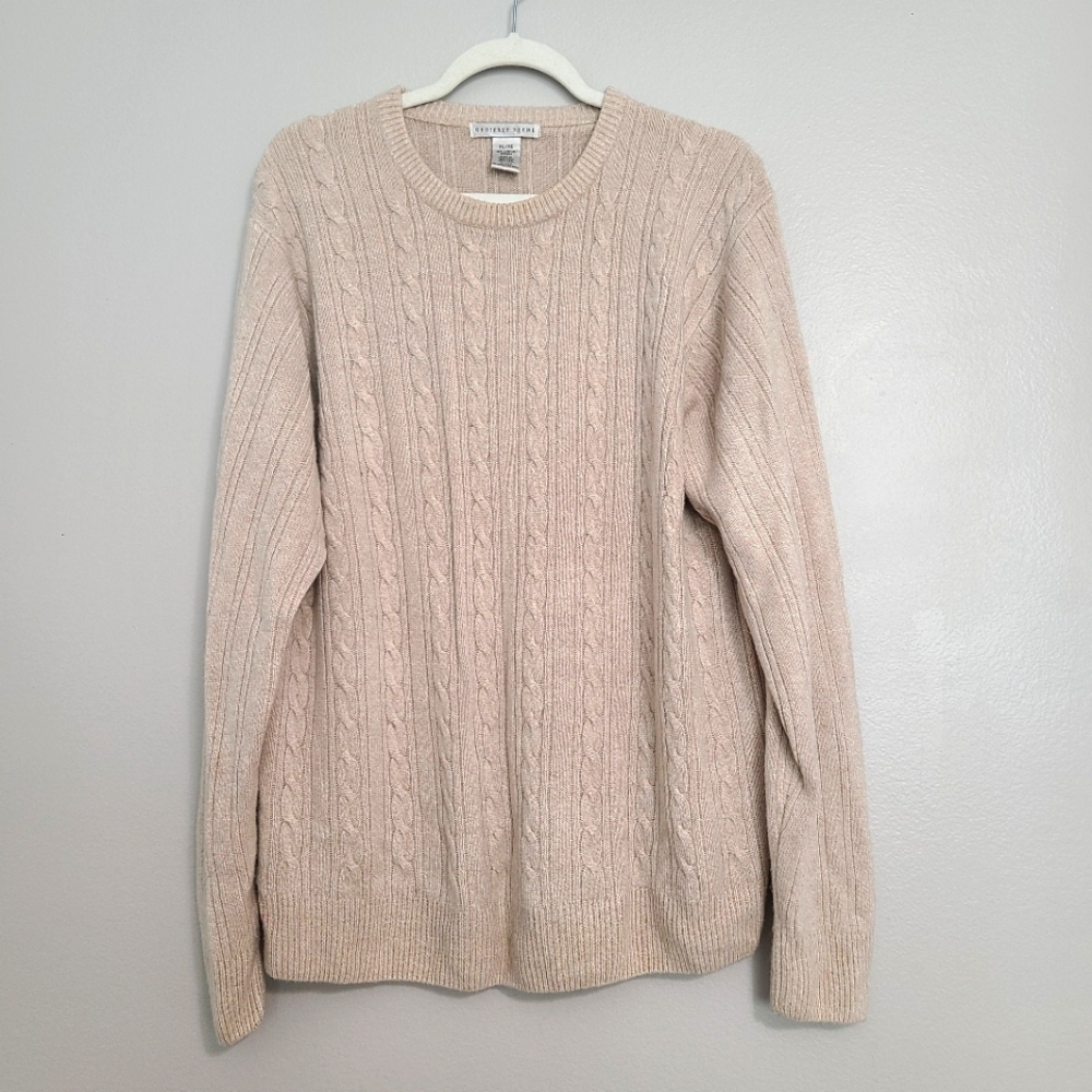 Vintage Soft Knit Neutral Cream Crewneck Pullover Minimalist Cozy Sweater XL